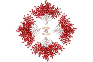 AURORAARIA 30 Pack Artificial Red Berry Stems,8 Inch Fake Burgundy Berry Picks for Christmas Tree Decorations Crafts for Christmas Wreath Wedding Holiday Home Decor