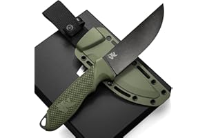 ODENWOLF W-FLAT Full Tang Survival Knife with Sheath - Stylish Tactical Fixed Blade - Made of D2 Steel - Bushcraft and Camping Knife Survival - Perfect EDC Hunting Knife with TPE Handle