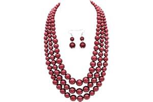 CIOOU Pearl Necklace for Women 3 strand Pearl Necklaces Faux Pearl Necklace Earrings Set 1920s Flapper Gatsby Costume Accessories