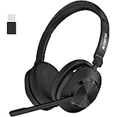 Voistek Wireless Bluetooth Headset with Noise-Cancelling Microphone,USB Dongle for Computer,On Ear Volume Control and Mic Mute for Windows, Mac, Chrome, iOS, iPadOS, Android