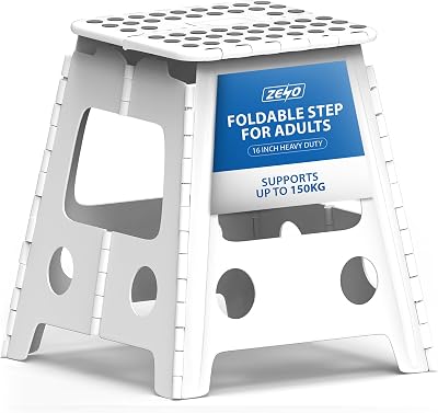 Zeno 16 Inch Step Stool Folding Stool Heavy Duty White