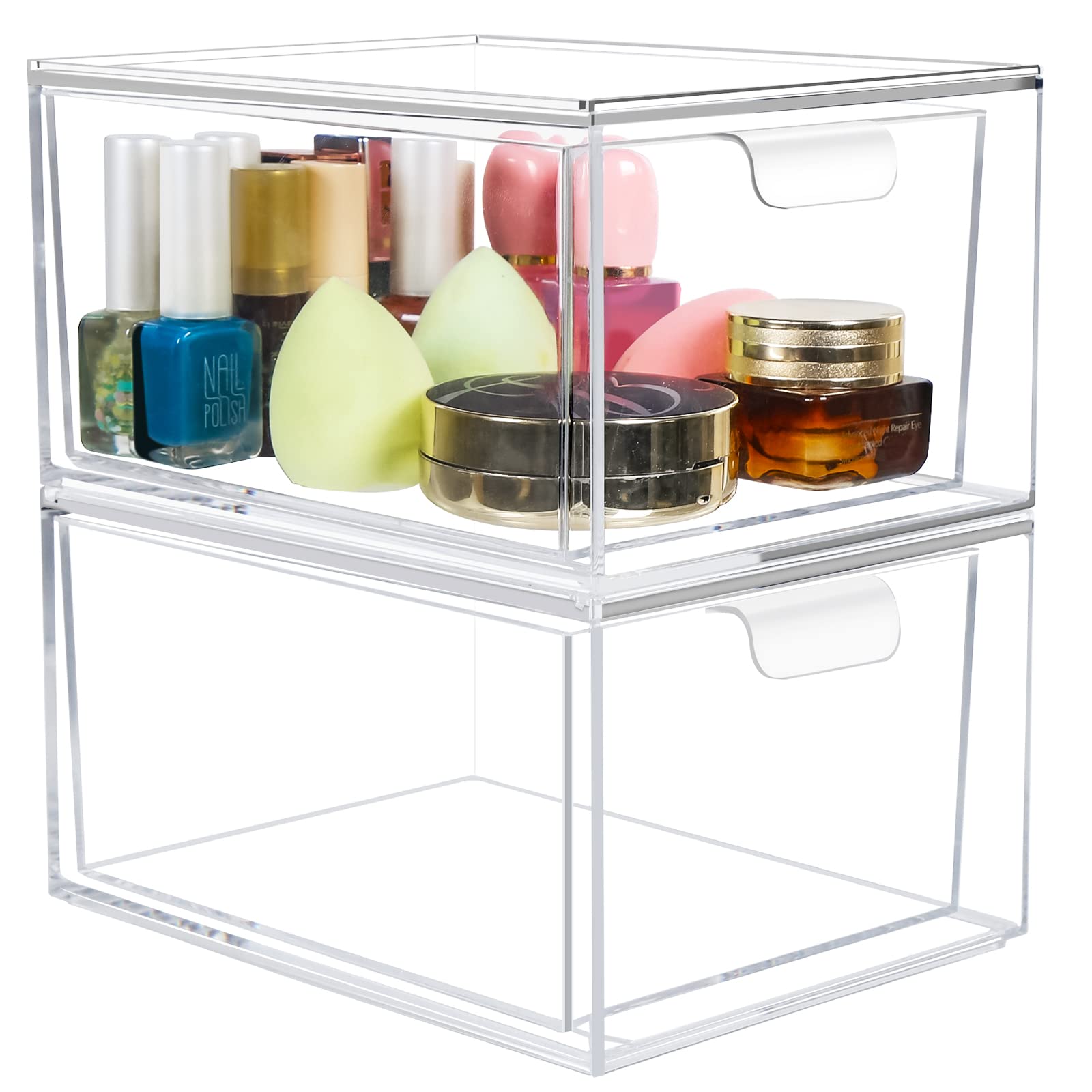 Greentainer Makeup Organizer With Drawers - Stackable Clear Plastic Organizer Drawers,4.5 Inches Tall Organize Cosmetics and Beauty Supplies on a Vanity (Clear 2 Pack) — image 1