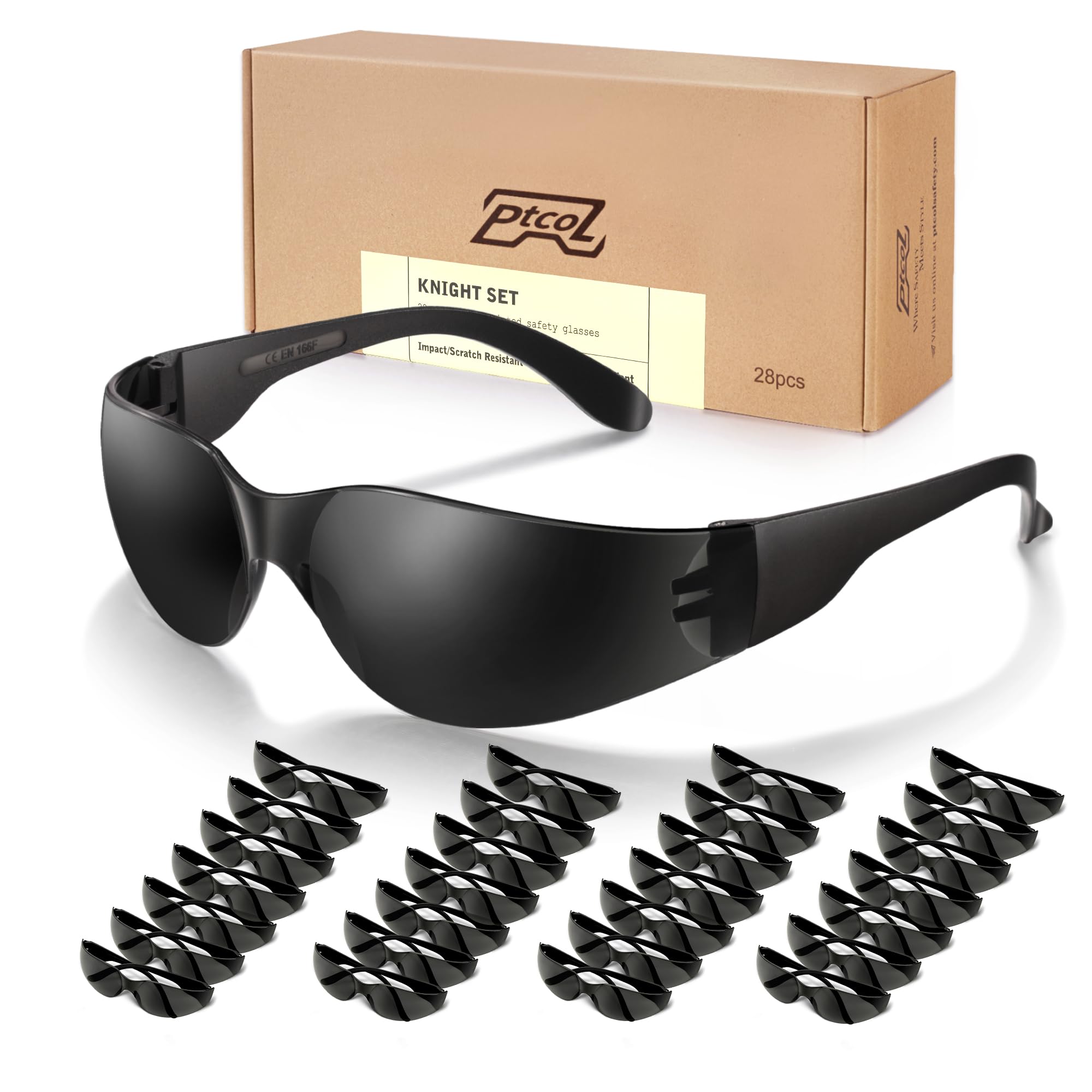 Photo 1 of 28 Pack Safety Glasses (Bulk Pack of 24+4) Unisex Black Tinted Anti-Scratch Protective Goggles Impact Resistant Lens Eyewear with ANSI Z87.1 Certified Perfect for Construction, Shooting and Laboratory