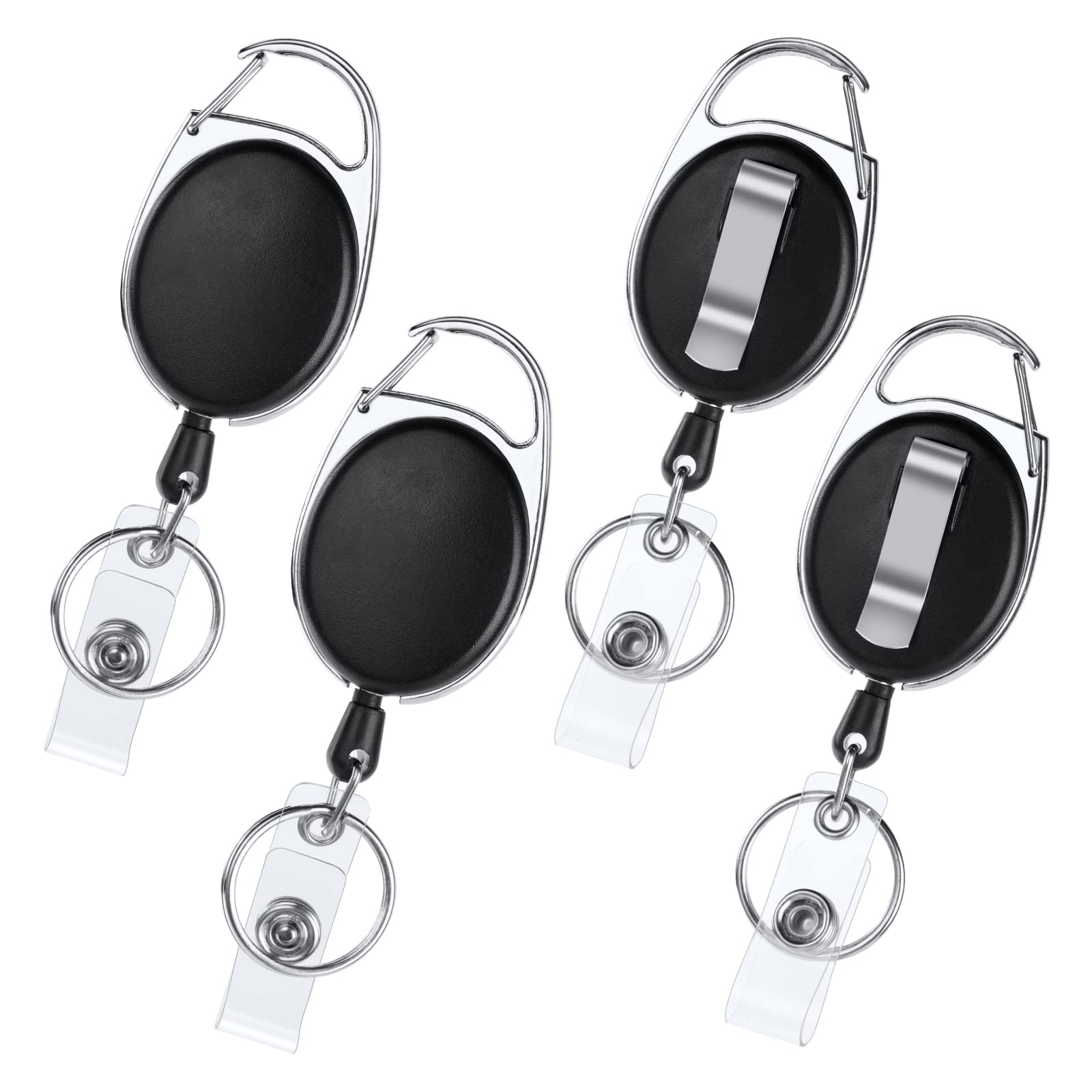 Viccoon Retractable 4pcs Heavy Duty Keychain & Badge Holder, 2 in 1 Reel Clips, Key Belt & ID Card Holder, Black — image 1