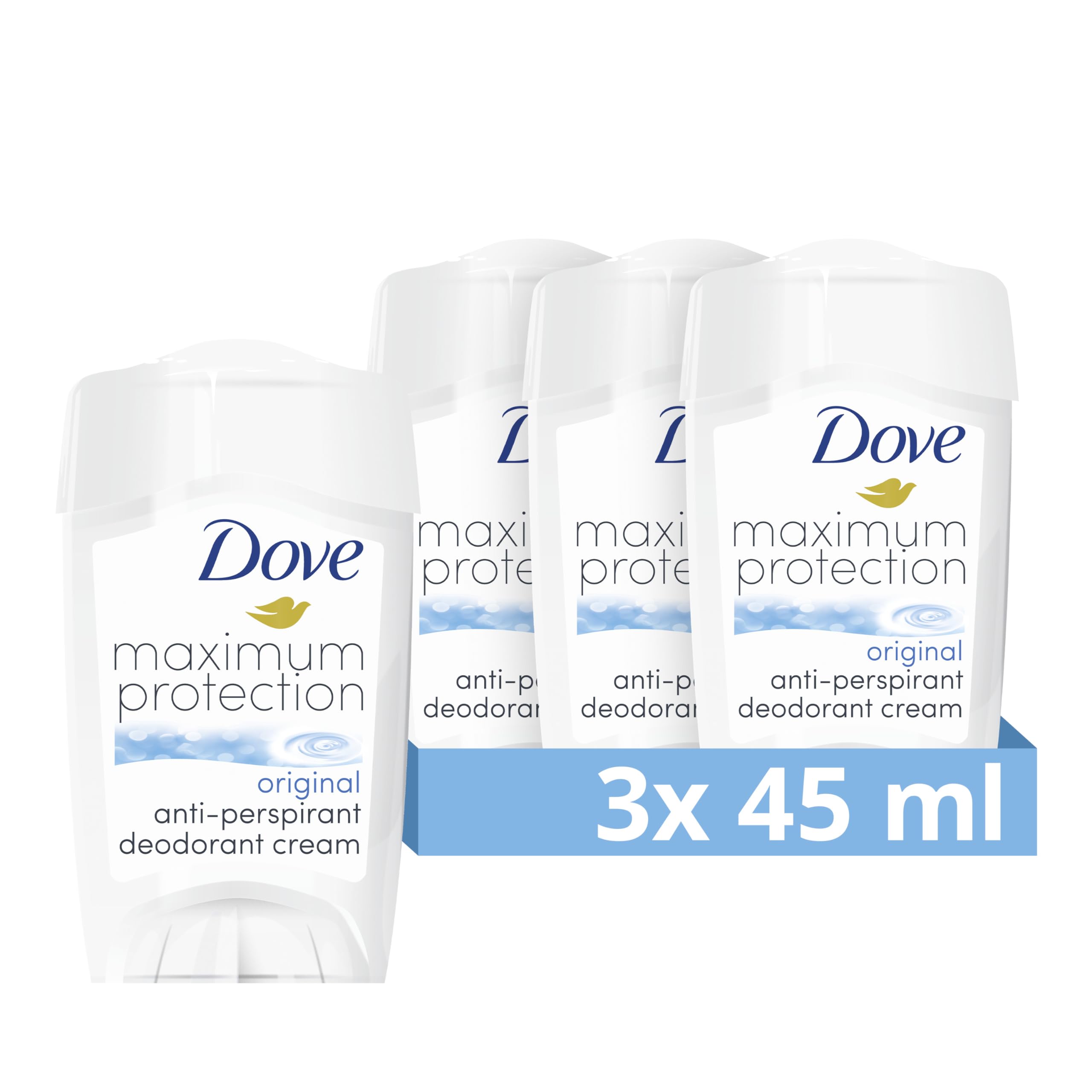 Dove Maximum Protection Original Clean Anti-perspirant Cream Stick with ¼ moisturising cream our most effective deodorant 3x 45 ml