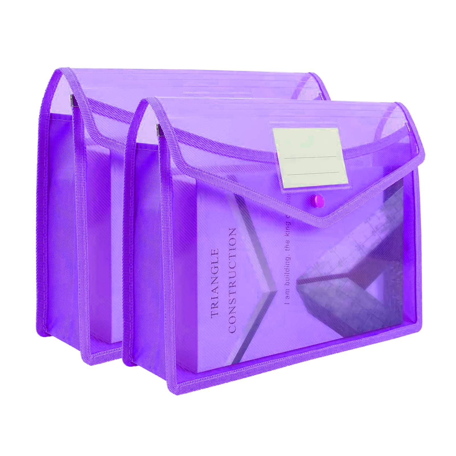 2 Pack A4 Black Plastic Document Folder Waterproof Wallet Folder with Pocket, Translucent File Envelope Folder with Button Closure for Home Office School (Purple)