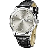 Taxau Watches for Men Leather Large Arabic Numerals Mens Watches Waterproof Band with Date Quartz Men's Wrist Watch