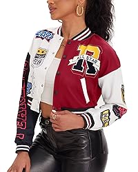 babyhealthy Womens Crop Varsity Jacket Stitched