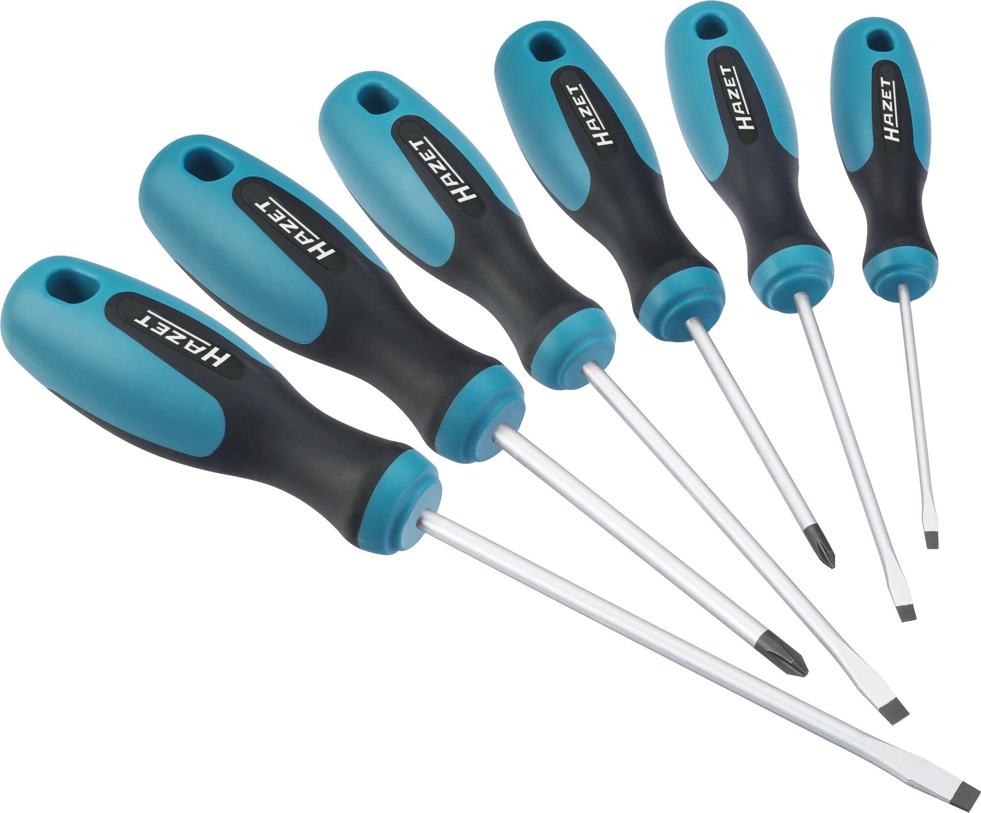 HAZET Screwdriver Set 810/6 I 6-Piece Tool Set, Drive: Slotted and Phillips Profile, Non-Slip Hazet 3-Component Handle, High Power Transmission for Manual Operation