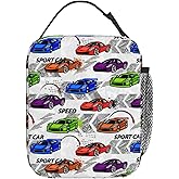Sport Speed Race Car Insulated Lunch Bag, Leakproof Portable Box for Boys Girls, Large Capacity Cooler Bag with Handle and Bottle Pocket for Office Camping School Hiking Outdoor
