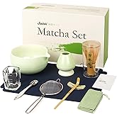 Joiish Matcha Whisk Set, Matcha Kit 10-Pcs, Bamboo Whisk and Ceramic Bowl with Spout & Measuring Spoon & Cup, Japanese Ceremony Matcha Tea Making Tools, Light Green