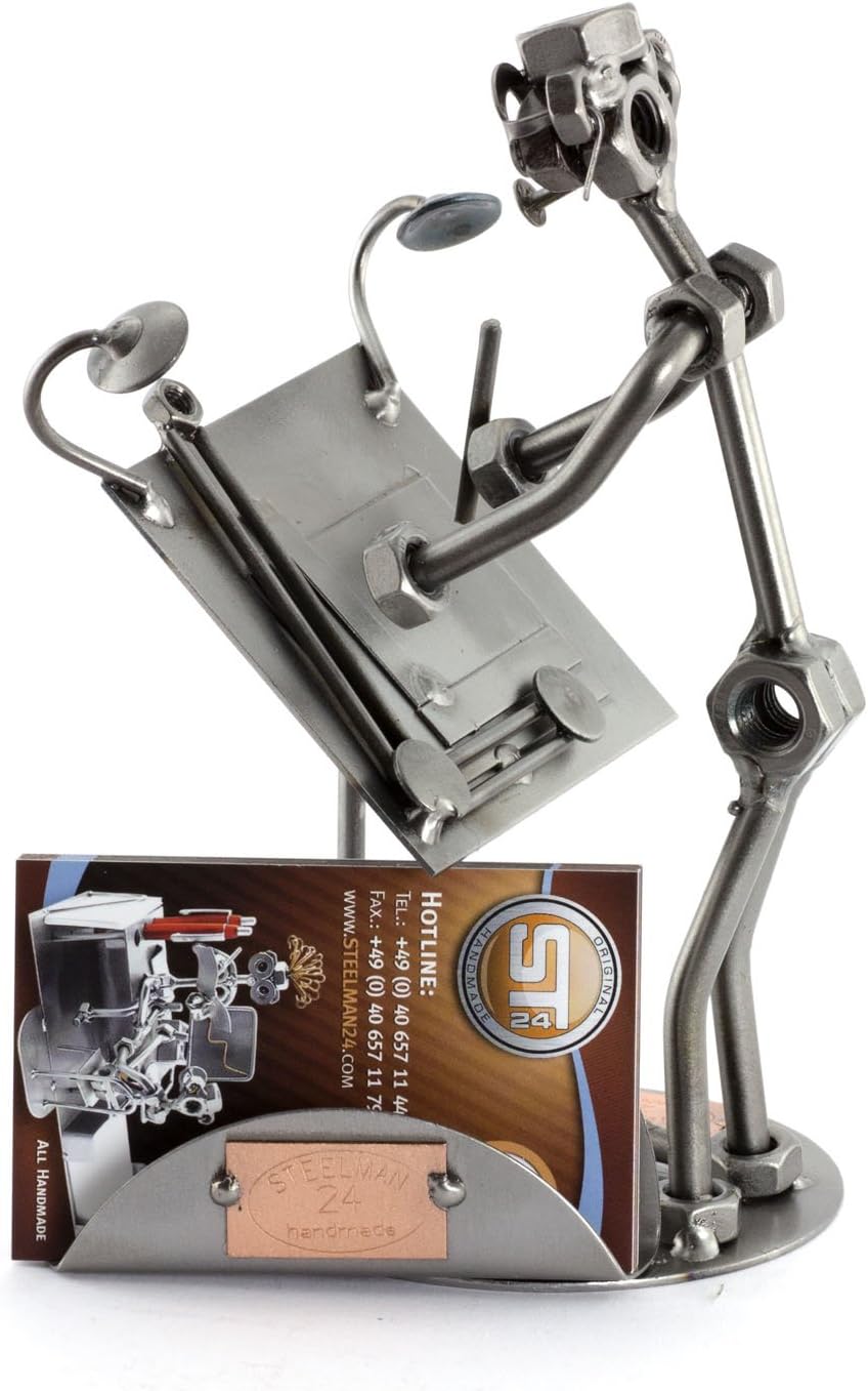 Steelman24 I Nuts and bolts sculpture Architect With Business Card Holder With Personal Engraving I Handmade metal ornaments I