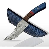 Custom Handmade Damascus Steel Hunting Knife – Fixed Blade Skinning Knives for Camping, Outdoor, Survival – Premium Damascus Blade with Sheath & Belt Loop – Tactical Bushcraft Hunting gear for Men