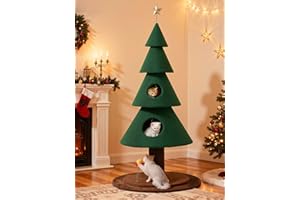 YITAHOME 60 in Christmas Cat Tree for Indoor Cats, Tall Cat Tower Furniture with 2 Large Condos, 5ft Christmas Tree Party Decoration with Cat House and Beds