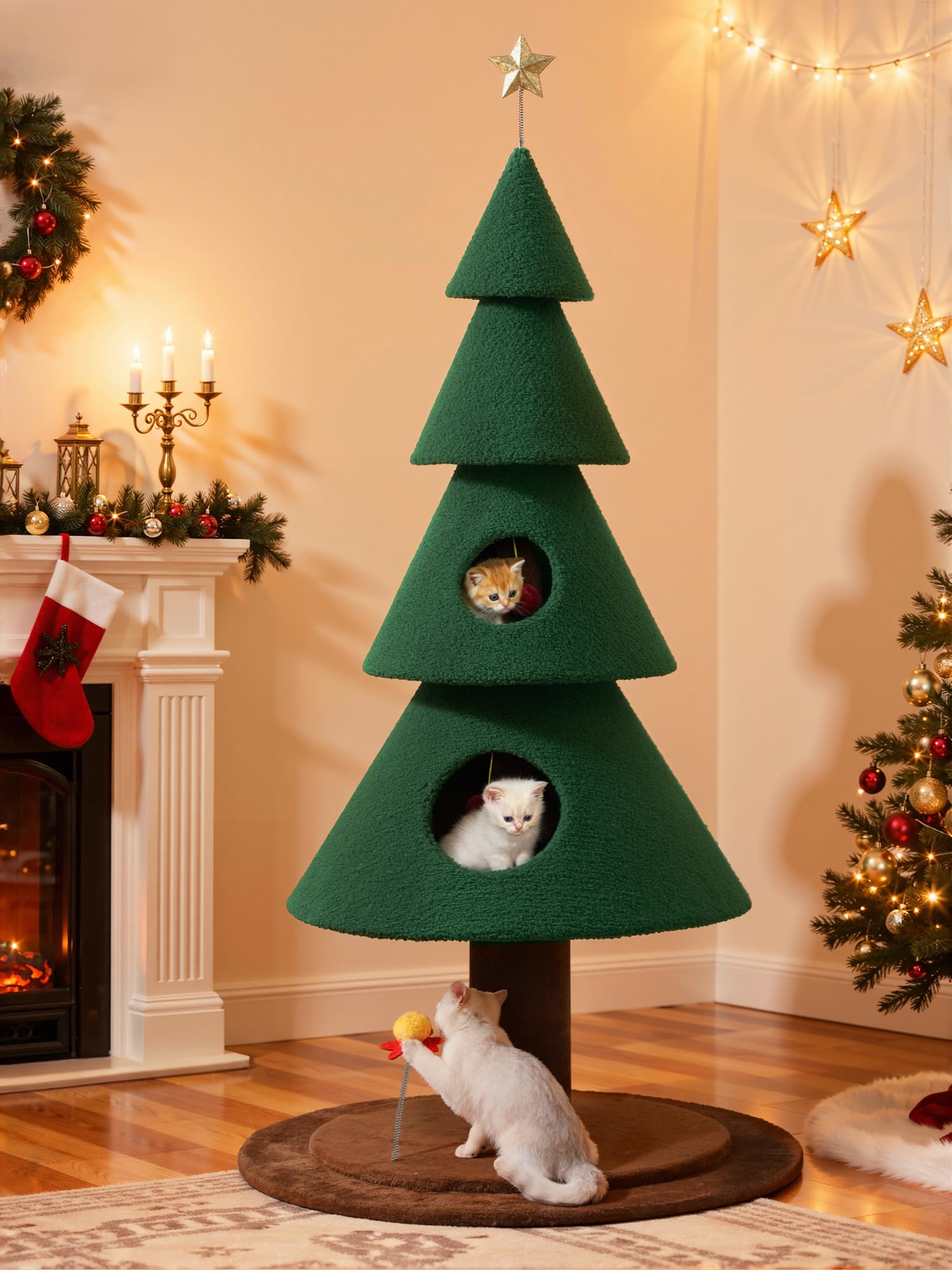 Photo 1 of ***UNKNOWN DAMAGES**** YITAHOME 60 in Christmas Cat Tree for Indoor Cats, Tall Cat Tower Furniture with 2 Large Condos, 5ft Christmas Tree Party Decoration with Cat House and Beds