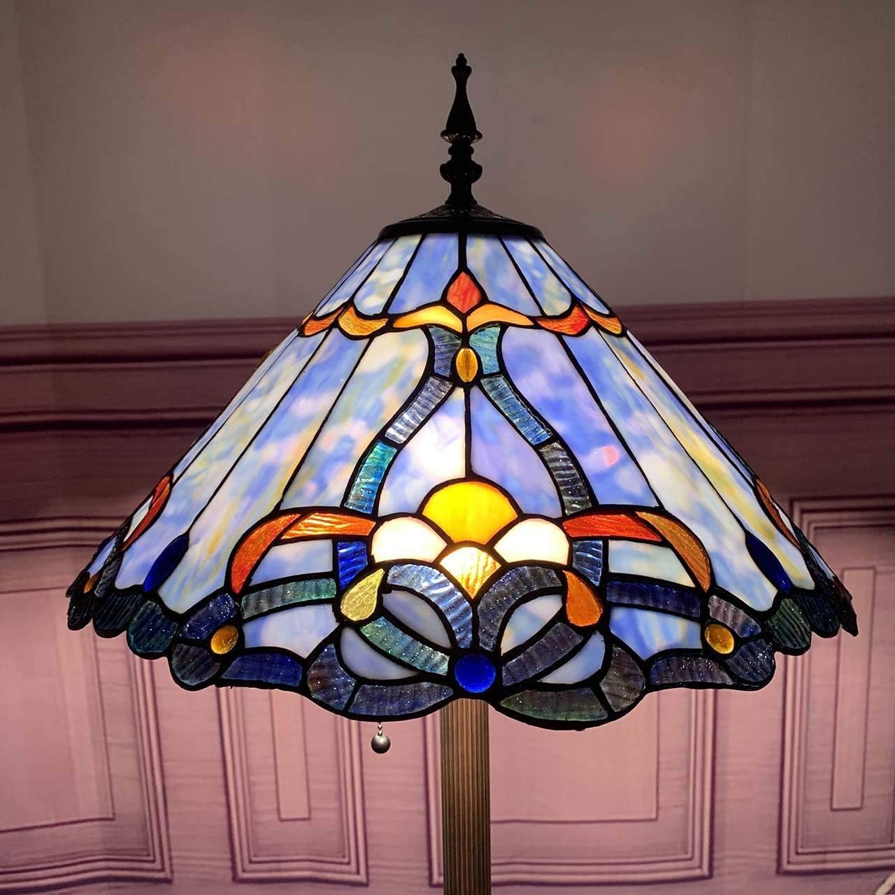 Bieye L30687 Baroque Tiffany Style Stained Glass Floor Lamp with 18 Inch Wide Blue Shade for Reading Working Bedroom Living Room 3 Lights - Image 5