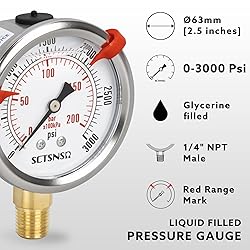 SCTSNSR 0 to 3000 Psi Pressure Gauge, Glycerin