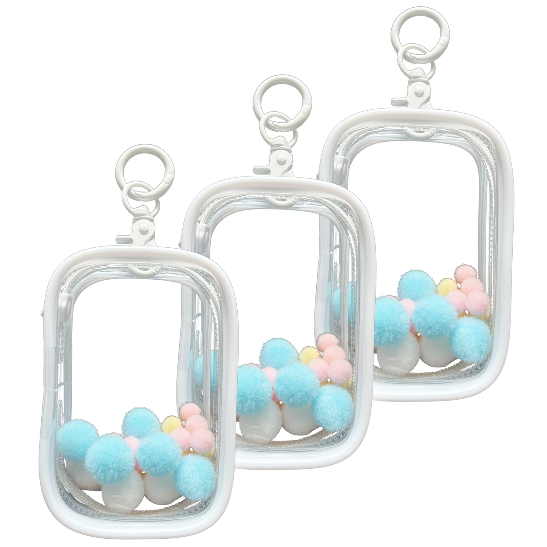 Photo 1 of 3 Pcs Clear Figure Display Bag with Keychain, Portable Small Doll Storage Hanging Blind Boxes Organizer Zipper Closure, Dustproof Collectibles Case for Showing Off Boxes, Dolls, Mini Figures (White)