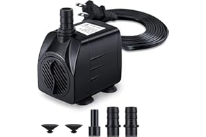 CWKJ Fountain Pump, 160GPH(10W 600L/H) Submersible Water Pump, Durable Outdoor Fountain Water Pump with 7.2ft（2.2m）Power Cord, 3 Nozzles for Aquarium, Pond, Fish Tank, Water Fountain Pump