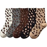 ZHLKHIOP 5-Pack Fashion Crew Socks, Leopard Socks Women, Cheetah Print Socks, Soft Breathable Material, One Size Fits Most