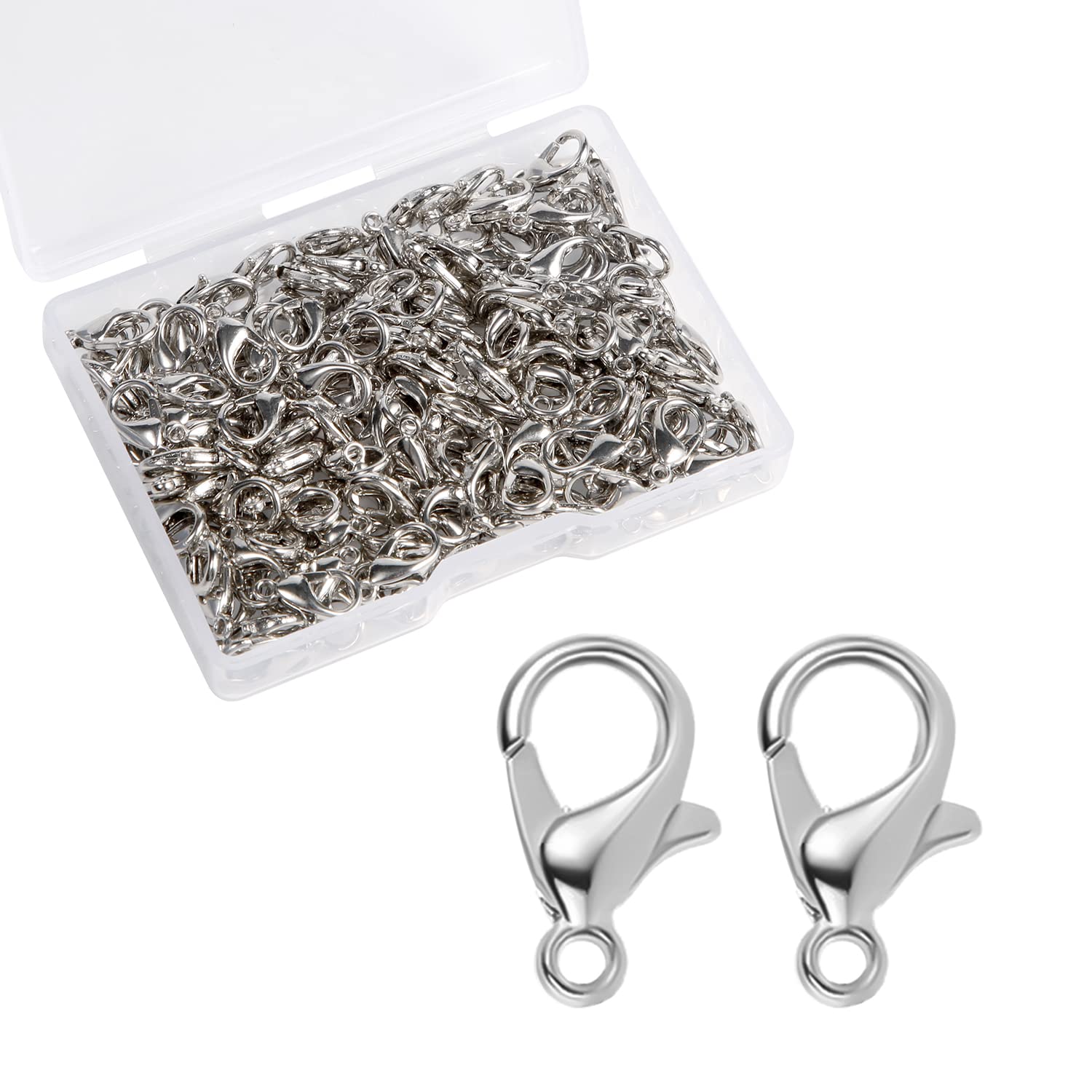 150pcs Silver Lobster Claw Clasps, 12mm Alloy Lobster Clasp for Jewelry Making Bracelet Connectors for Bracelet Necklace Jewelry Making Findings