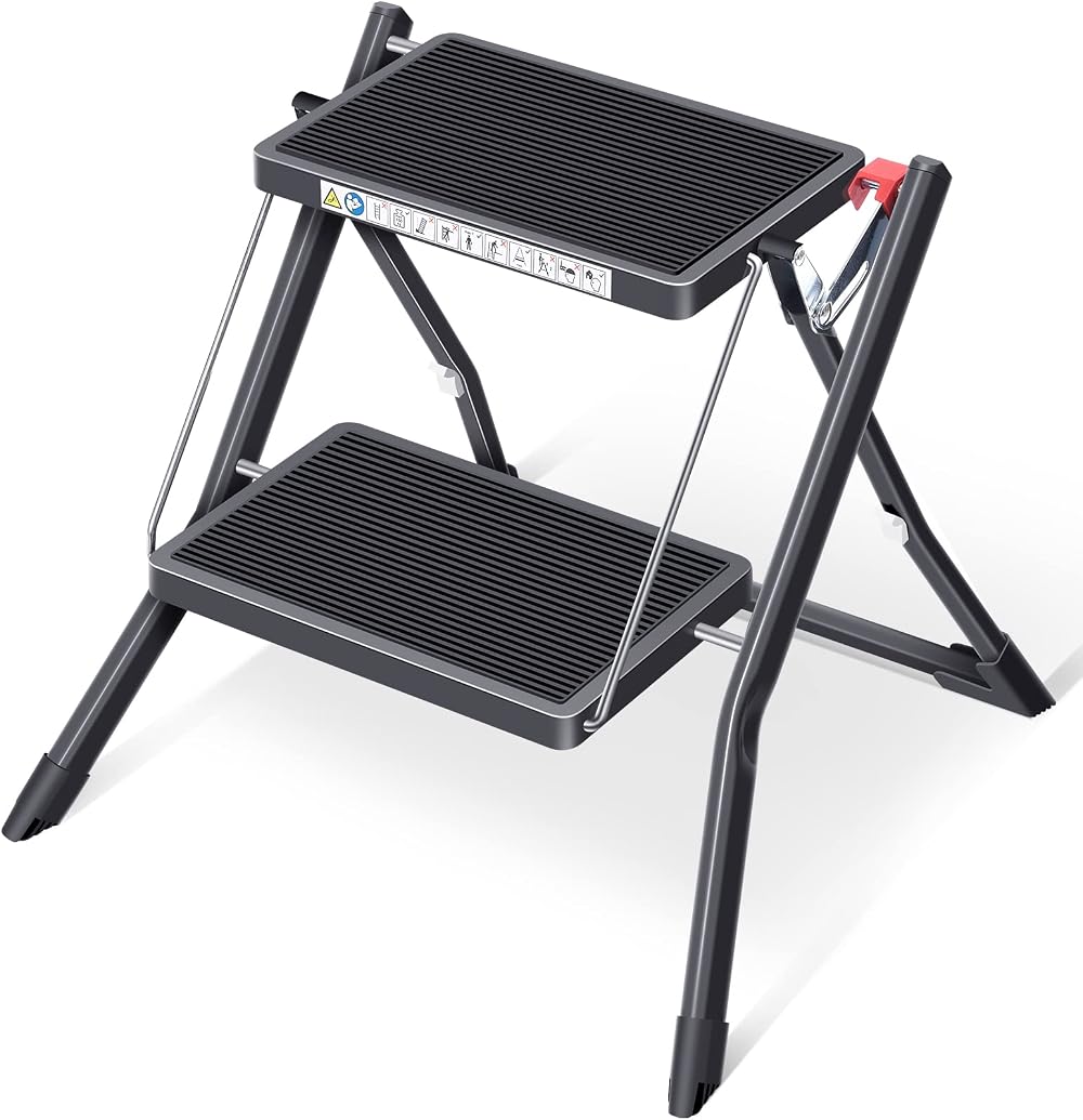 KINGRACK Kingrack Step Ladder 2 Step Folding Stool Anti Slip Platform 150kg