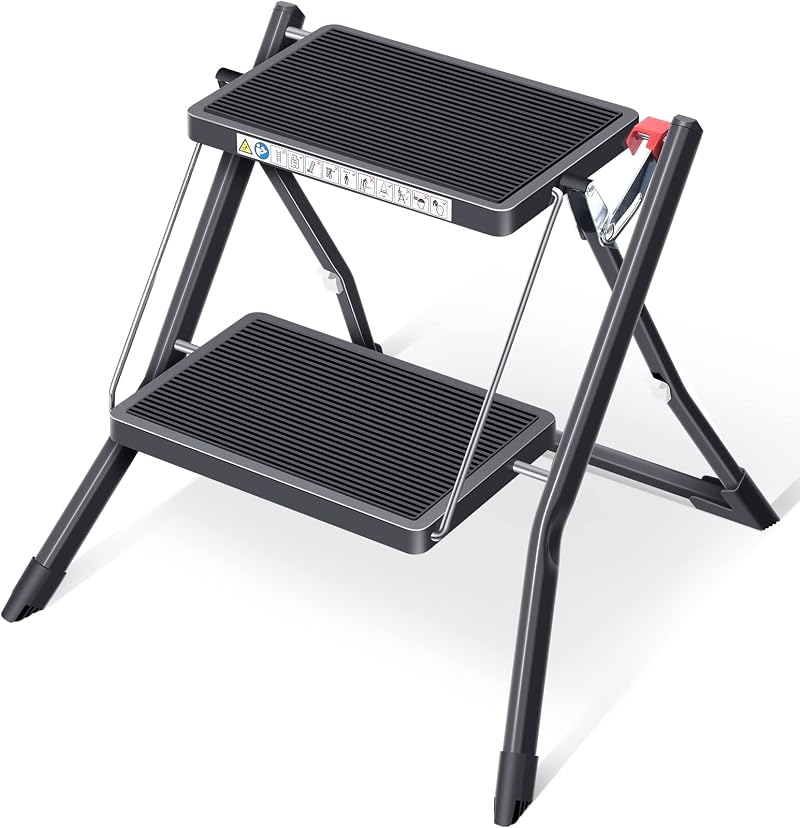 KINGRACK Kingrack Step Ladder 2 Step Folding Stool Anti Slip Platform 150kg