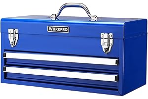 WORKPRO Tool Box with Drawers, 18 Inch with 2 Drawers and 1 Top Storage, Portable Toolbox with Metal Latch and Liner for Garage, Office and Home Storage, 100 LBS Load Capacity (Totally)