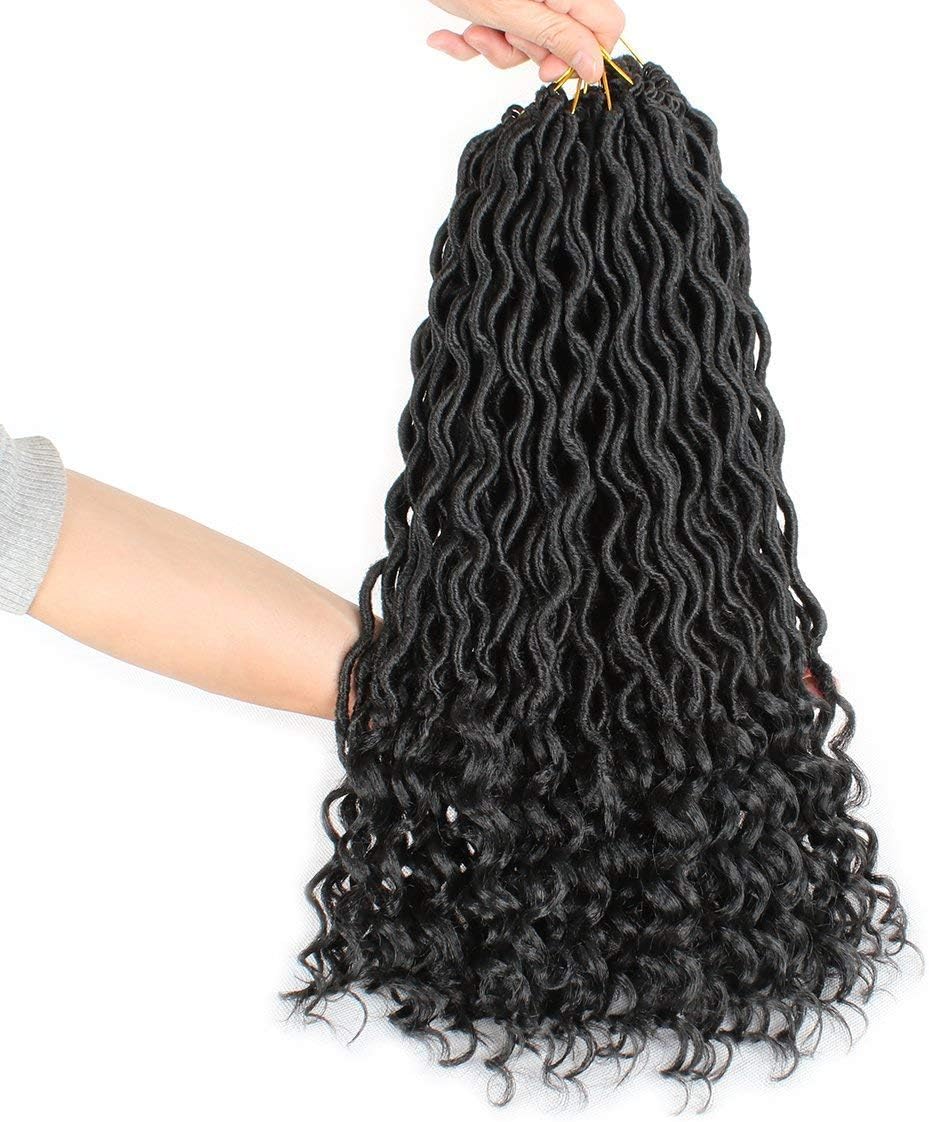 Xtrend 18 Inch 6Packs Goddess Faux Locs Deep Curly Crochet Hair Wavy End 20strands/Pack Pre-Looped Faux Locs Braiding Hair Extension for Black Women High Temperature Black Crochet Braids 1B# - Image 3