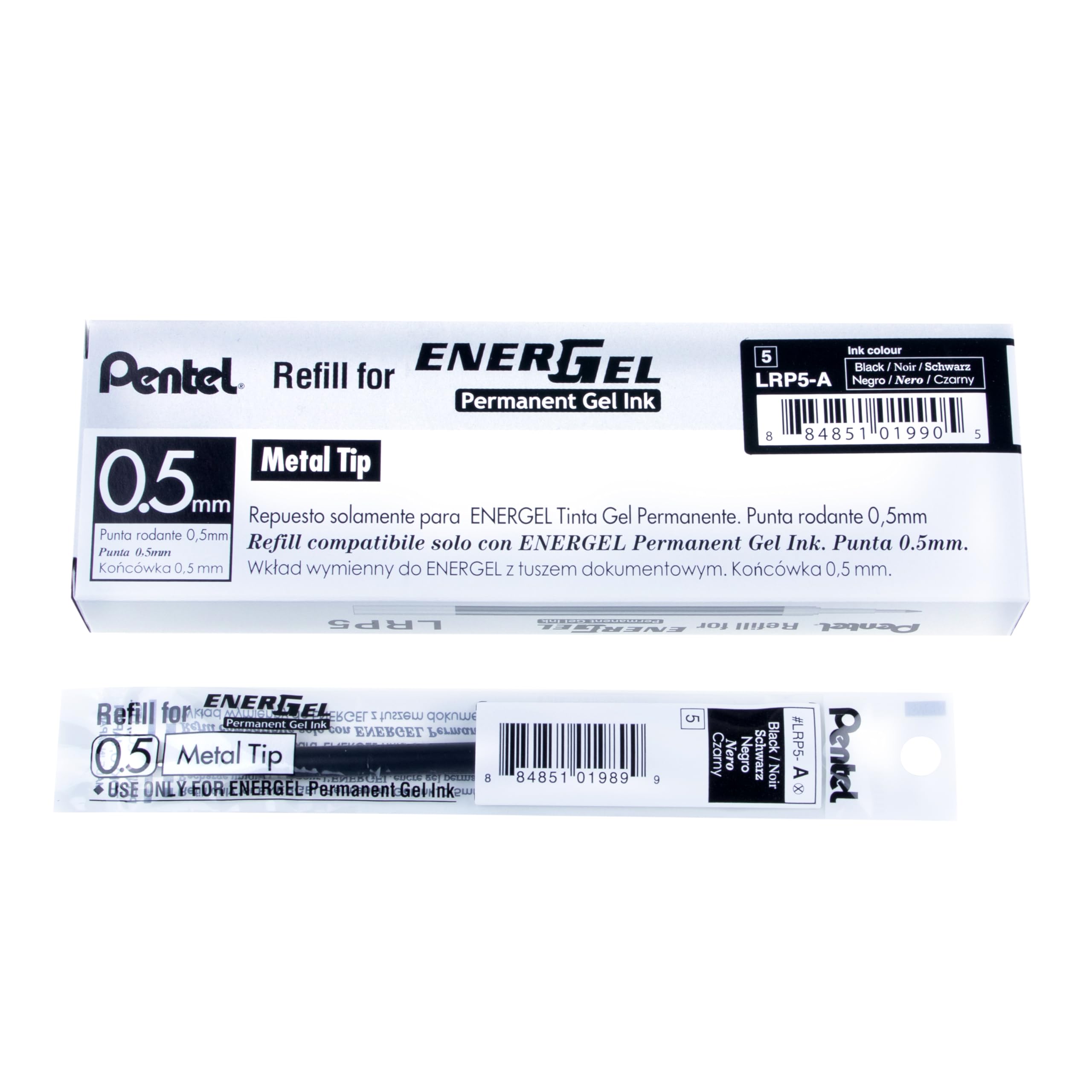 Pentel 0.5 mm EnerGel Permanent Ink Refills - Black Ink (Pack of 12 Refills), LRP5-AX