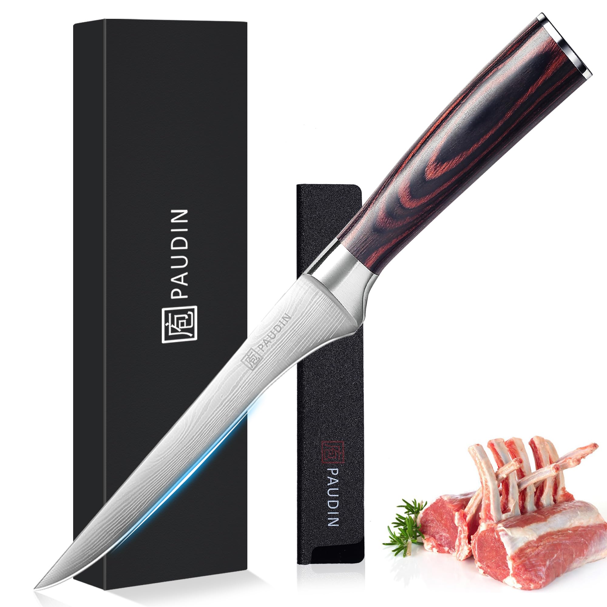 PAUDIN 6 Inch Filleting and Boning Knife - German High Carbon Stainless Steel Blade with Comfortable Wooden Handle for Home and Restaurant - Gift Box