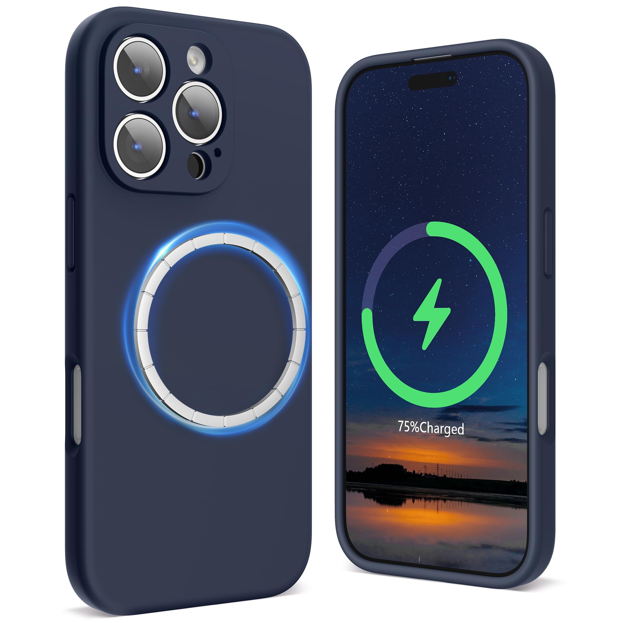 SURPHY Designed for iPhone 16 Pro Max Case Compatible with MagSafe (6.9 inch 2024), Liquid Silicone Phone Case (Camera Protective, Soft Microfiber Lining), Midnight Blue