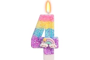 OGnomiFX Rainbow Candles for Cakes, Number 4 Candle Rainbow Cake Topper for 4th Birthday Decorations Girl