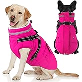 Dogcheer Dog Coat with Harness, Waterproof Warm Dog Winter Jacket with Pockets, Reflective Pet Fleece Jacket Turtleneck Snowsuit for Small Medium Large Dogs - Pink, XS