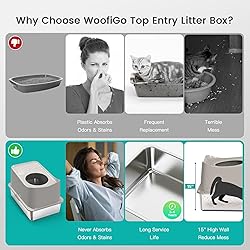 WoofiGo Stainless Steel Cat Litter Box, XL Top