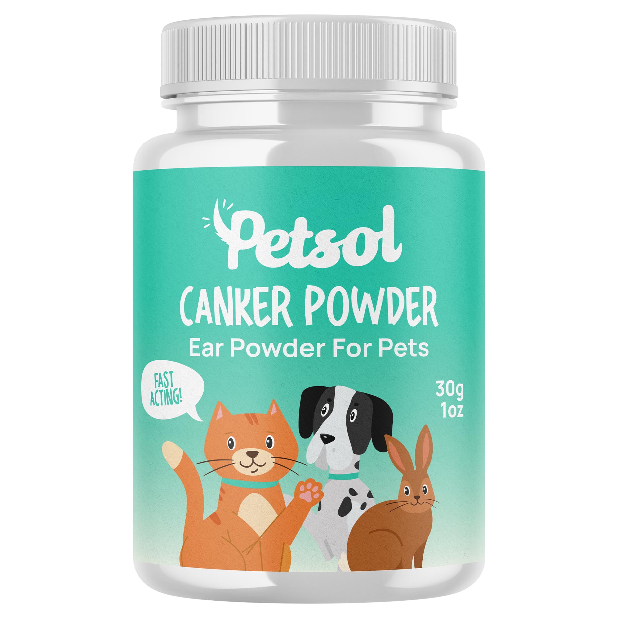 PetSol Fast Acting Ear Powder (Large 30g Tub) - Stops Head Shaking, Wax, Gunk & Ear Odour