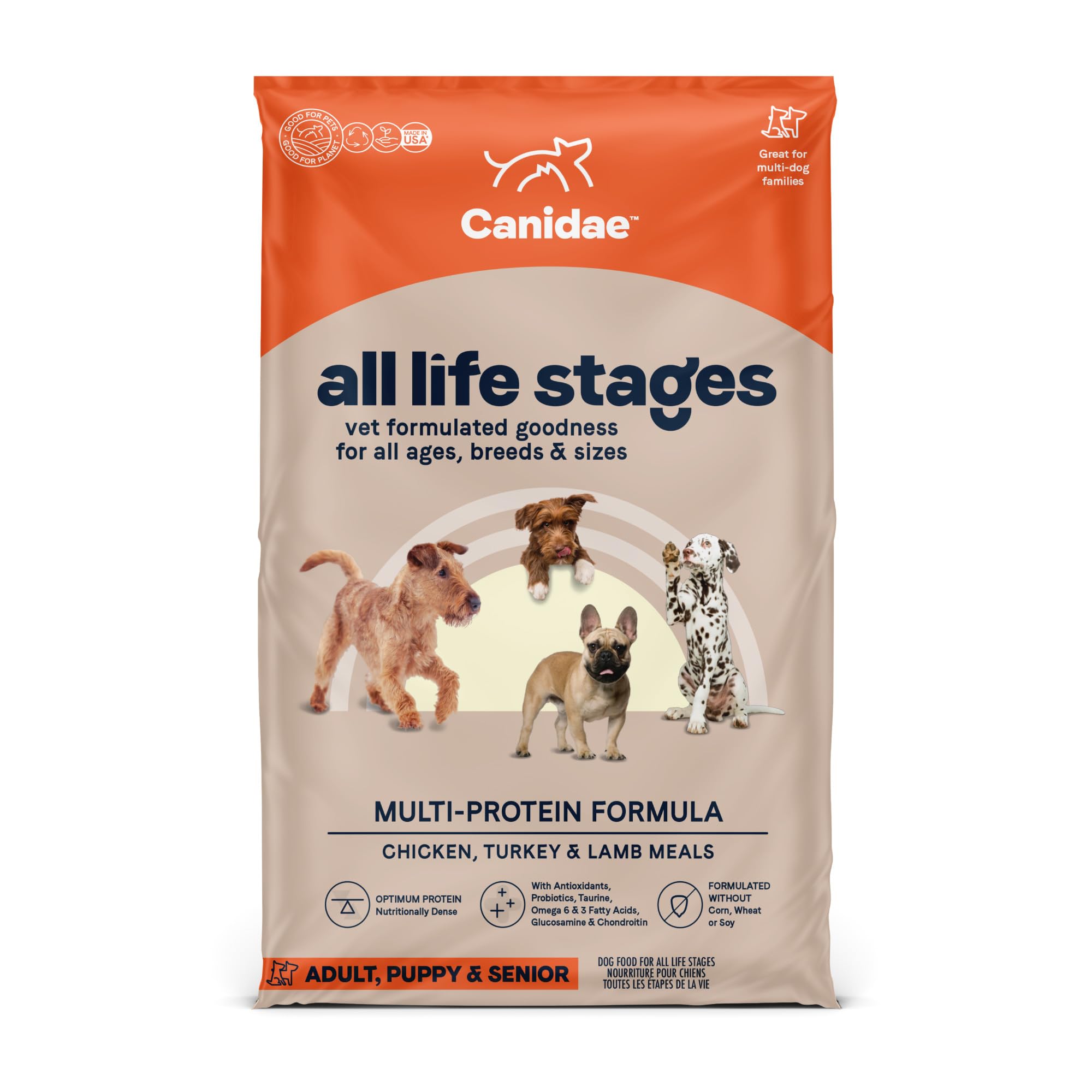 Photo 1 of Canidae All Life Stages Premium Dry Dog Food for All Breeds, Multi-Protein Recipe with Chicken, Turkey & Lamb Meals Recipe, 40 lbs, For All Ages & Multi-Dog Homes