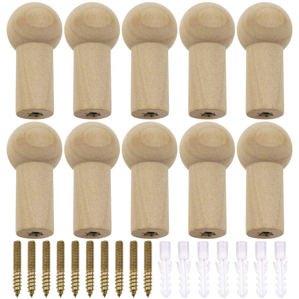 NewZC 12Pcs Natural Round Wood Wall Hooks Wooden Peg Hanger with Screw Wall Mounted Coat Rack Decorative Single Hook for Bathroom Bedroom Hanging Hat Scarf Clothes Towel Robe - Maximum Load 7kg