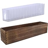 Winlyn Rustic Wooden Planter Box 17.3" L x 3.9" W x 3.9" H Brown Rectangular Planter Decorative Wood Box with Removable Plastic Liner Window Box for Farmhouse Wedding Home Garden Table Centerpiece.