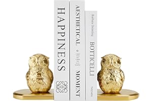 XMEDEN Book Ends Decorative, Owl Bookends Gold Bird Bookends for Shelves, Kids Rooms, Non-Skid Bookend, Heavy Duty Resin Book Stopper for Books, Decorative Holder, Gift for Women, 9.05*3.7*4.72'' Gold