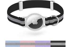 Reflective AirTag Cat Collar, FEEYAR Ultra Elastic GPS Cat Collars with Apple Air Tag Holder, Lightweight and Scratch Resistant Stepless Adjust Collars for Cats Kittens, 8-12 Inch (Black)
