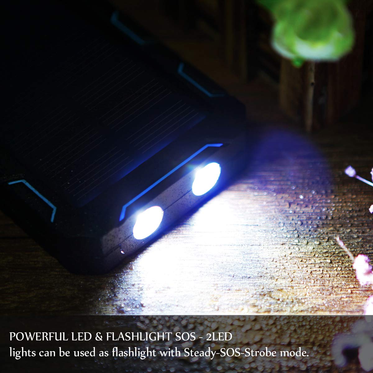 Solar Chargers,15000mAh Portable Solar Power Bank High Efficiency Sunpower Cellphone Chargers Rain-resistant Dirt/Shockproof Backup with Dual USB Port Solar Battery Charger for iPhone 7 / 6s / Plus, iPad Pro / Air 2 / mini, Galaxy S7 / S6 /