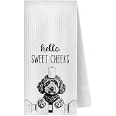 OVAcational Farmhouse Funny Poodle Dog Hand Towels, Hello Sweet Cheeks Bathroom Decor, Gifts for Poodle Lovers Decorative Hand Towels for Bathroom Washroom Restroom, 16x24 Inch