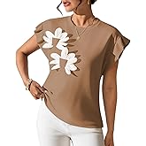 Pink Queen Womens Summer Tops 2026 Fashion Floral T Shirts Ruffle Cap Sleeve Casual Blouses