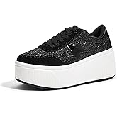 LUCKY STEP Women's Platform Chunky Sneakers Fashion Star Glitter Sparkly Wedge Walking Shoes High Heel Casual Shiny Thick Sole Footwear