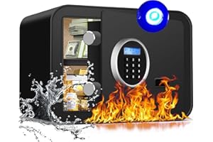 BIOAEYOK Safe Box Fireproof Waterproof, 1.5 Cu Ft Steel Safe with Digital Keypad and LCD Screen, Security Home Safe Box with Dual Alarm System, for Money Cash Valuables Document, Small, Black
