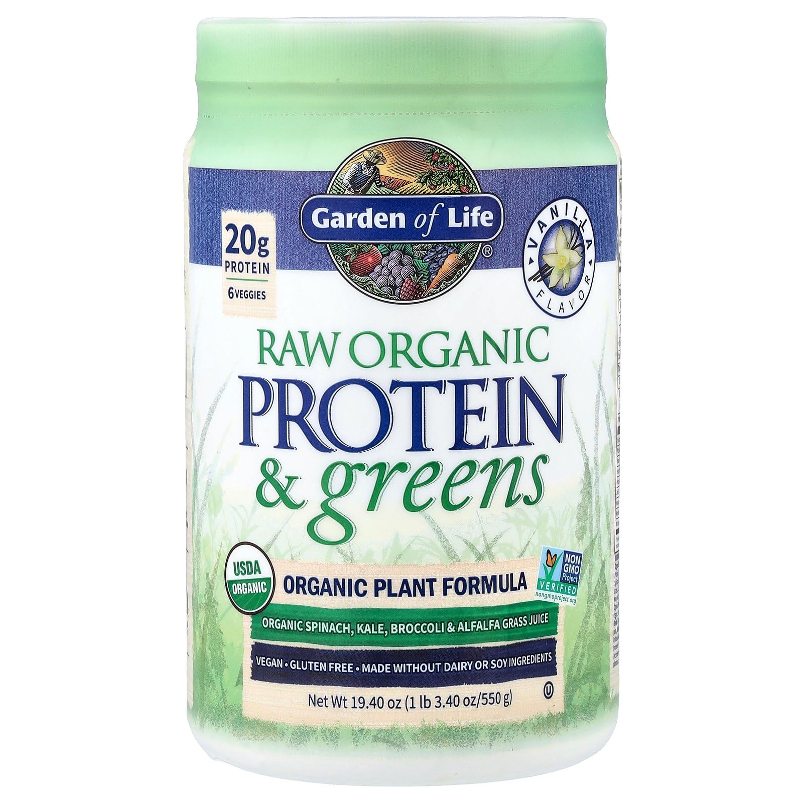 Garden of Life Raw Organic Protein & Greens Vanilla - Vegan Protein Powder for Women and Men, Plant and Pea Proteins, Greens & Probiotics, Gluten Free Low Carb Shake Made Without Dairy 20 Servings