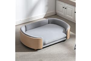 CQSXDA Elevated Dog Bed Pet Sofa with Solid Wood Legs and Bent Soft Backrest, Pet Cat Stool Bed with Velvet Cushion,for Small and Medium Size Dogs Kitten, Light Gray