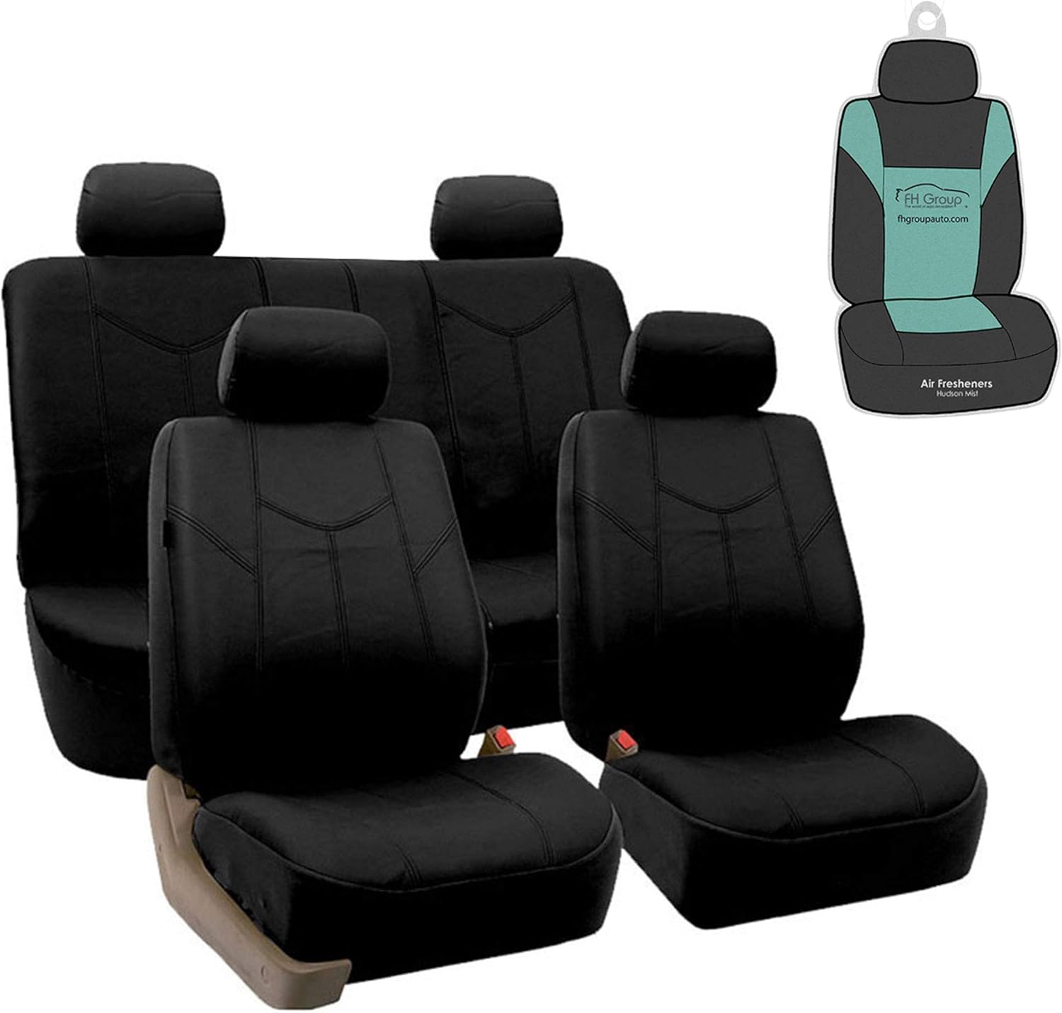 FH Group PU009114 Rome PU Leather Seat Covers Airbag Ready & Rear Split Solid Black with Gift - Fit Most Car, Truck, SUV, or Van