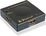 Duronic HDS3 Mini 3 Port Gold HDMI Auto Switch PIANO BLACK 3x1 (3 way input 1 output HDMI Switcher)